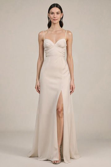 Ivory Sheath Spaghetti Straps Long Formal Dress with Slit